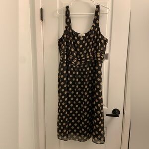 Polka Dot Sleeveless Midi Dress - Black and Tan